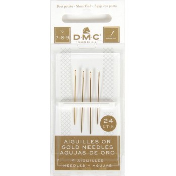 Pozlacené vyšívací jehly (4 ks) s ostrou špičkou vel. 7-8-9 DMC