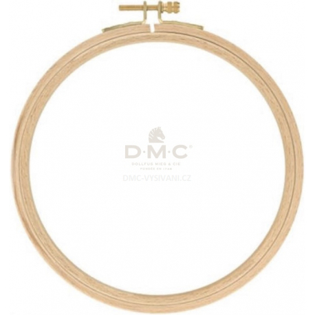 Dřevěný vyšívací kroužek se zlatým šroubováním DMC